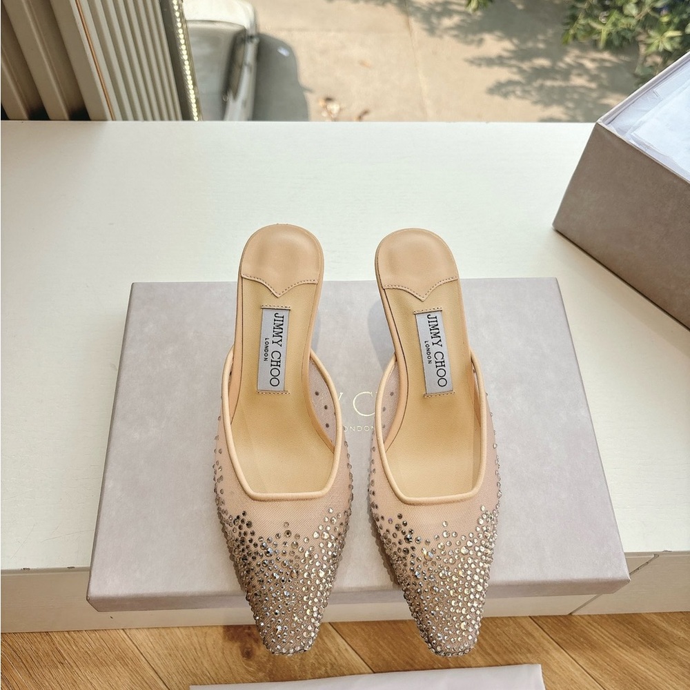 Jimmy Choo Nude Crystal-Embellished Pointed Mule - Picture 5 of 9